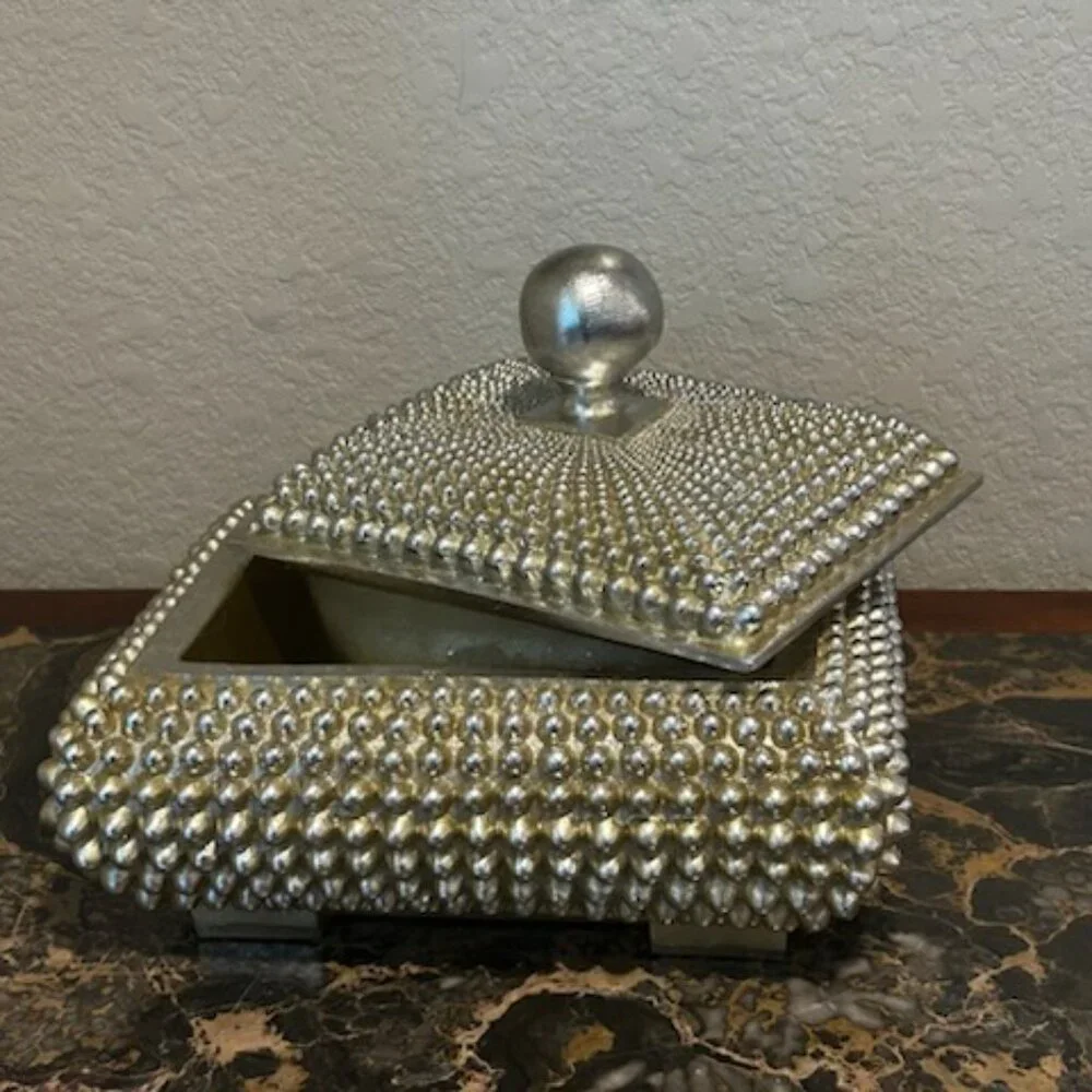 NWT Vintage Coffee Table Champagne Textured Studded Jewelry Trinket Box